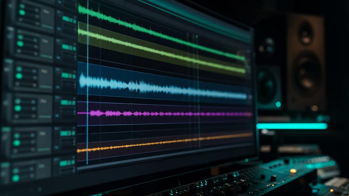 Tela de software de edição de áudio mostrando as etapas da produção musical em estúdio sobre o que é produção musical